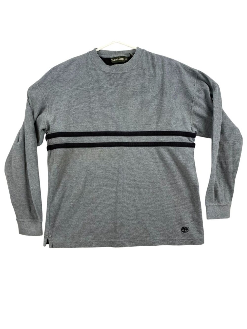 Timberland Mens Sweatshirt Small Gray Striped Crewneck Long Sleeve Pullover Knit